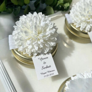 Gold Detaylı Metal Kutu Kişiye Özel Mum 10 Adet