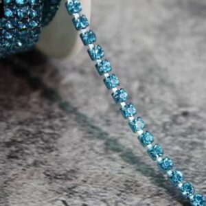 Mavi Beyoğlu Swarosvki  Taşlı Şerit Zincir (1 Metre)