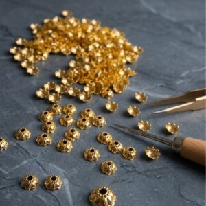 Gold Renk Çiçek Kapsül Tesbih Bileklik Kolye (131 Adet )
