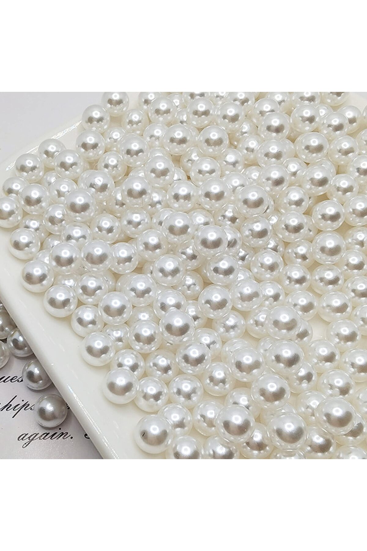 4,6,8 mm Beyaz Deliksiz Inci Boncuk Paketi 75 gr (855 + Adet Boncuk ) - Görsel 4